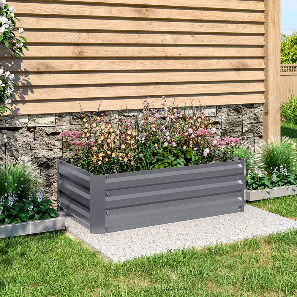 Grey Outdoor Galvanized Steel Square Raised Garden Bed Planter Box (Small) - Durable and rust-resistant outdoor planter